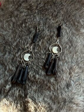Bone moon dangle statement earrings chandelier earrings gothic witchy boho style